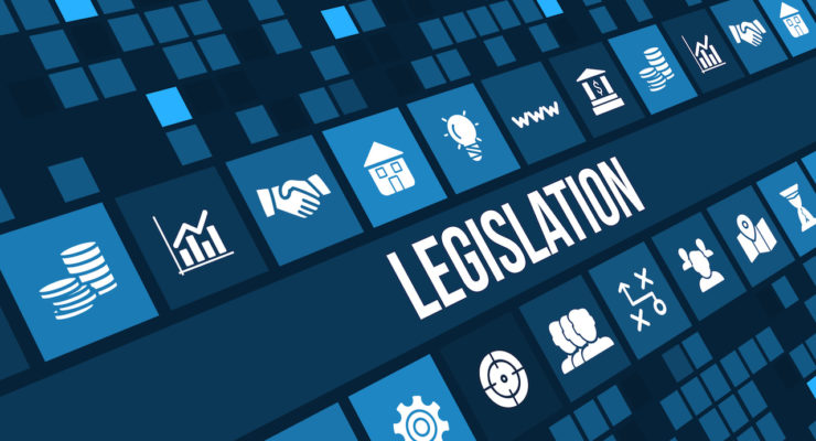 Legislation concept image with business icons and copy space.