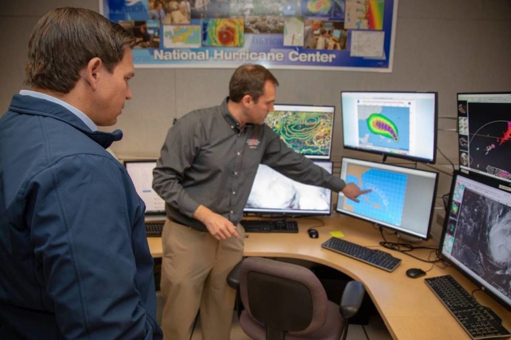 Photograph of Governor Ron DeSantis at the National Hurricane Center in Miami where he received a full briefing on Hurricane Dorian.