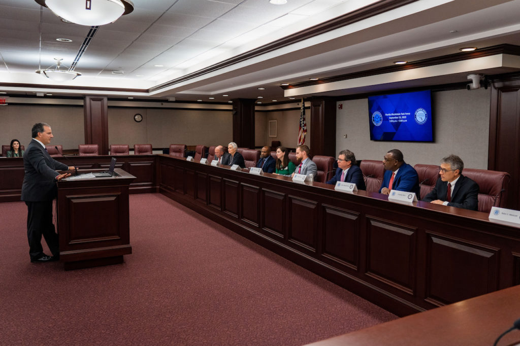 CFO Jimmy Patronis delivers opening remarks at the Blockchain Task Force meeting.