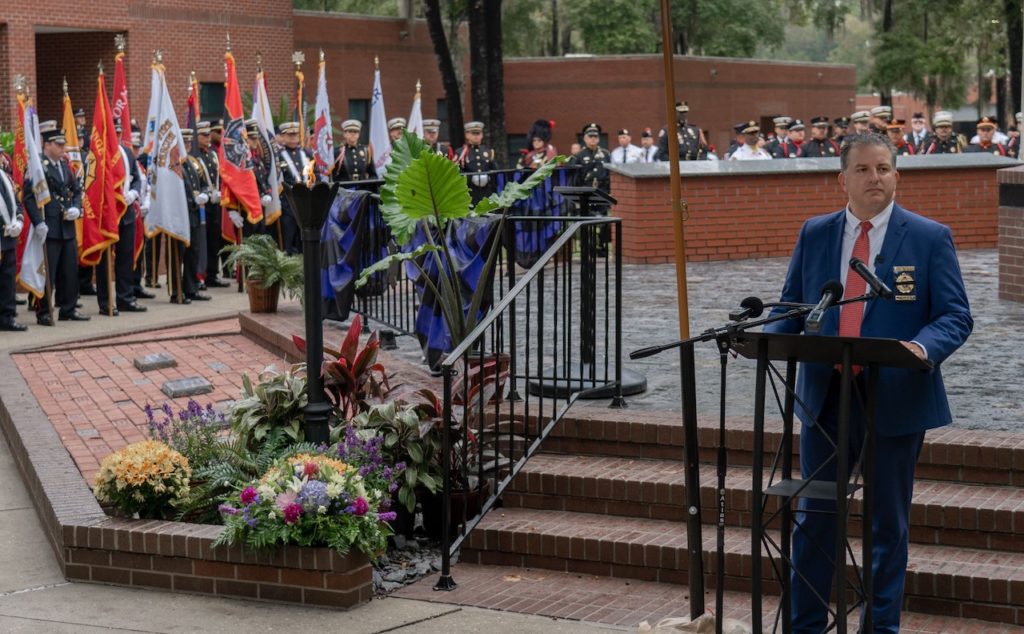 Chief Financial Officer (CFO) and State Fire Marshal Jimmy Patronis honored Florida firefighters who lost their lives in the line of duty during the annual Fallen Firefighter Memorial Ceremony at the Florida State Fire College in Ocala.