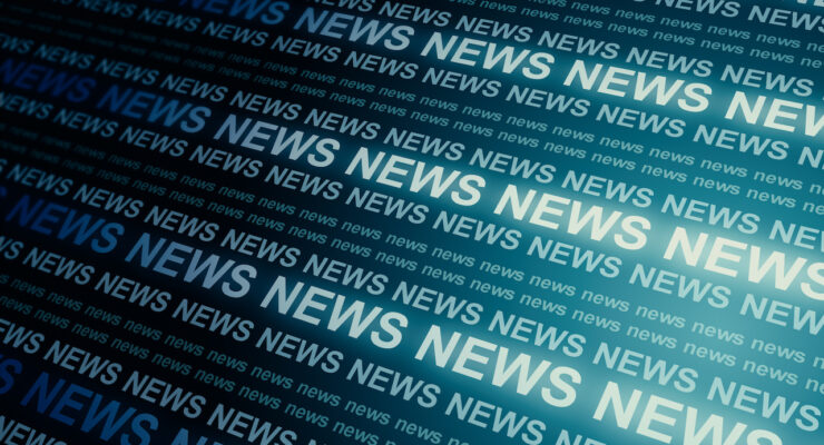 Creative blue news header backdrop. Information and breaking concept. 3D Rendering