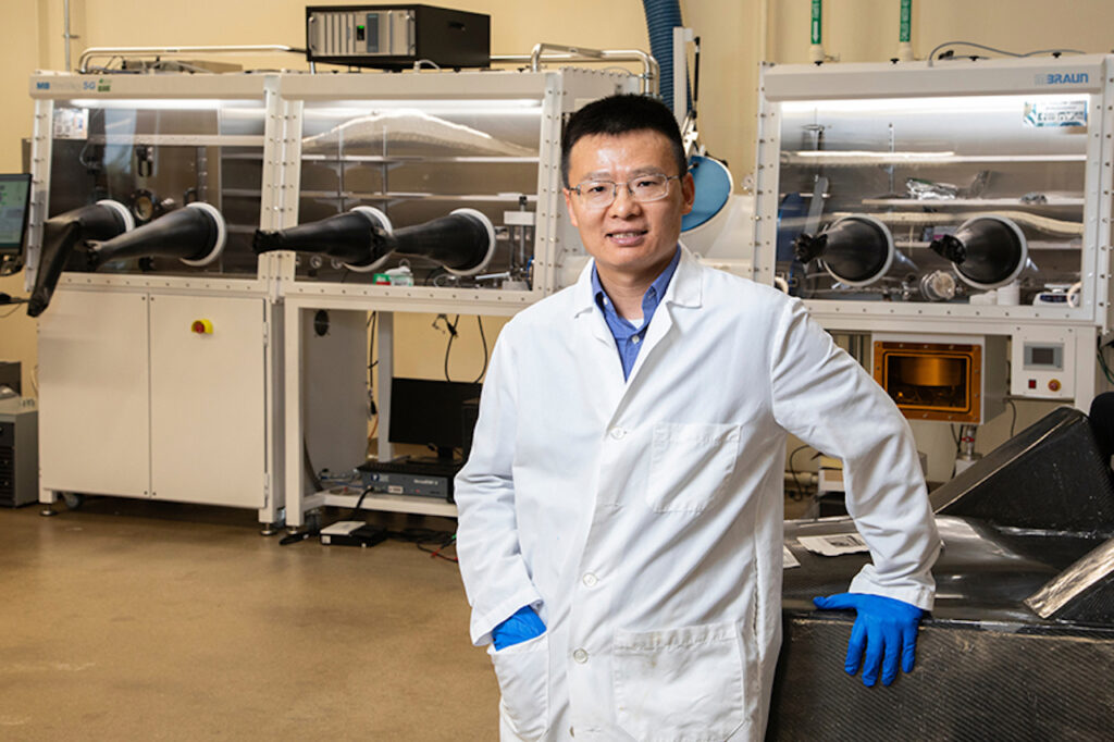 Zhibin Yu, an associate professor in the Department of Industrial and Manufacturing Engineering at the FAMU-FSU College of Engineering, is developing stretchable photodiodes that could improve wearable health monitoring technology. (Photo by: Mark Wallheiser/FAMU-FSU College of Engineering)